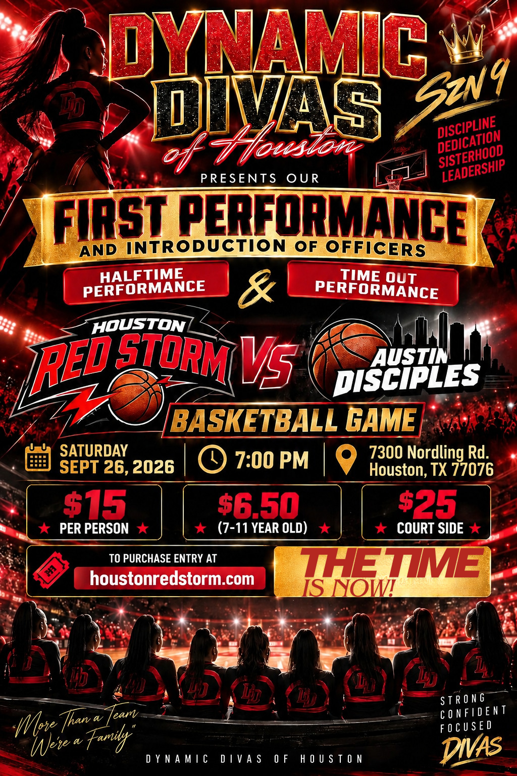 Dynamic Divas of Houston first performance and introduction of officers at Houston Red Storm vs Austin Disciples, September 26, 2026 at 7 PM